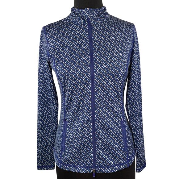 J.McLaughlin Blue Billie Jacket Stretch Geometric Scuba Full Zip Size Small NWOT - Picture 1 of 5